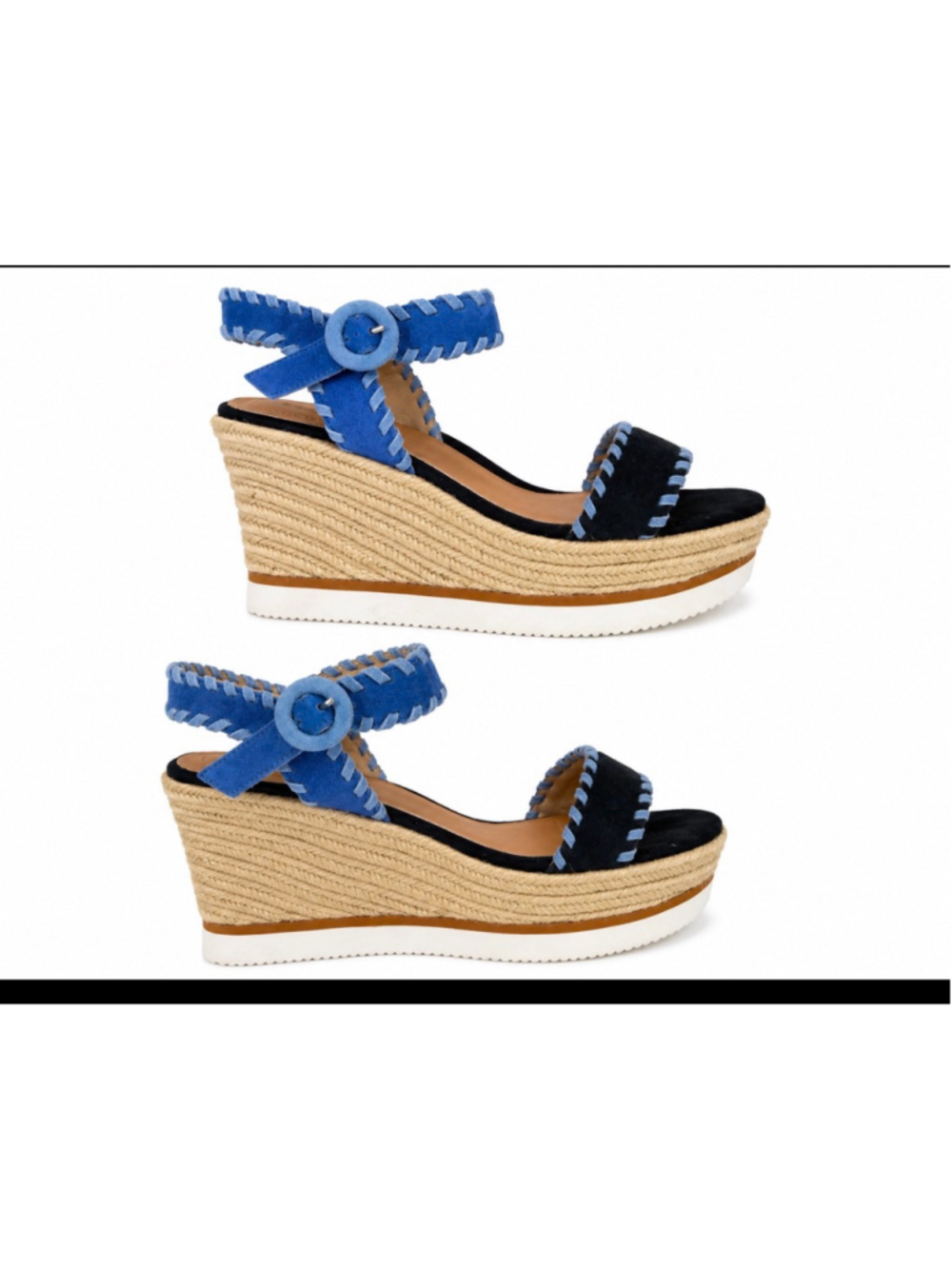 Van Eli Blue Black Suede Espadrille Wedge Sandals Ankle Strap Platform Shoes